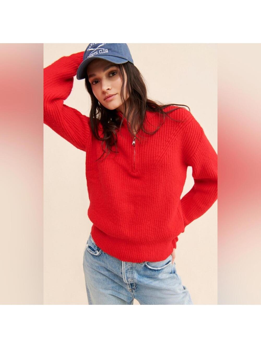 Greylin Vibrant Red Half-Zip Cozy Turtleneck Sweater